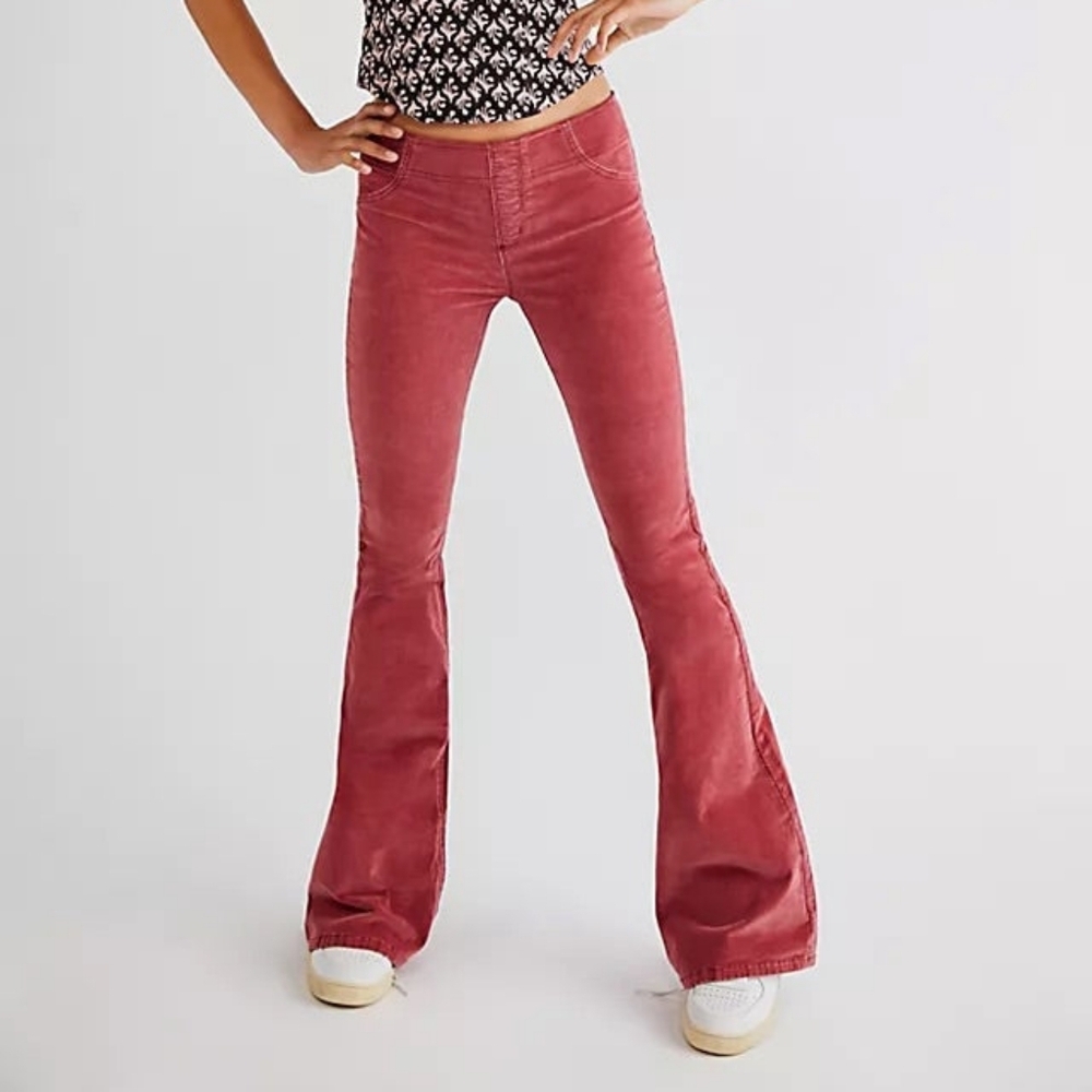 Free People Pull On Stretch Corduroy Flare Soft Dusty Rose‎ Sz 31